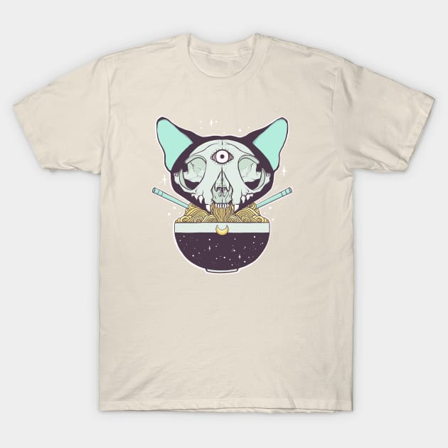 Cat Skull Raman Noodle Bowl T-Shirt by cellsdividing